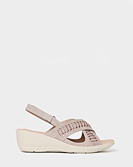 Cushion Walk Beige Woven Wedge Sandals - Extra Wide Fit (EEE)