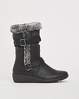 Cushion Walk Wedge Faux Fur Buckle Boot Wide E Fit