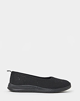 Cushion Walk Black Sparkle Knit Ballet Flats - Wide Fit (E)