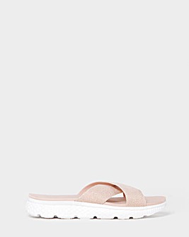 Cushion Walk Rose Gold Shimmer Glitter Crossover Sandals - Wide Fit (E)