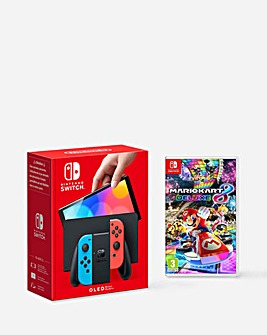 Nintendo Switch OLED Neon Blue & Red + Switch Mario Kart 8 Deluxe Bundle