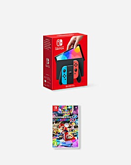 Nintendo Switch OLED Neon Blue & Red + Switch Mario Kart 8 Deluxe Bundle