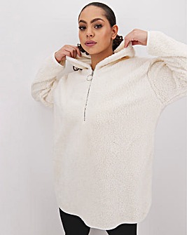 Cream Hooded Teddy Fleece Dress