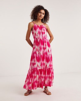 Ro&Zo Pink Tie Dye Texture Tie Waist Maxi Dress
