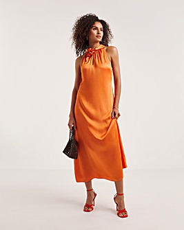 Ro&Zo Orange Satin Twist Neck Dress
