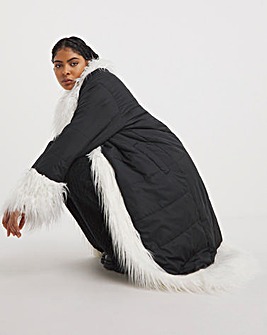 Native Youth Longline Cocoon Puffa With Faux Fur