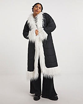 Native Youth Longline Cocoon Puffa With Faux Fur