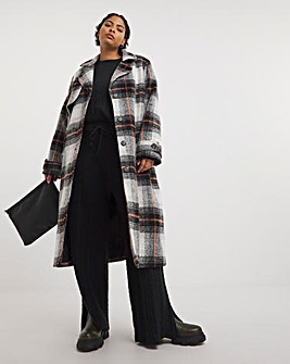 Native Youth Longline Check Coat With Storm Flap