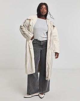 Native Youth Contrast Sherpa and Faux Fur Longline Coat