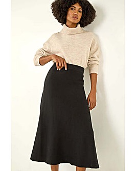 Roman Plain Elastic A Line Midi Skirt