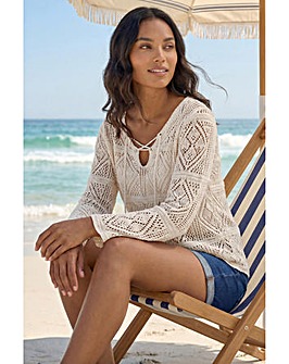 Roman Crochet Tie Front Tunic Top