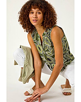 Roman Textured Leaf Print Vest Top