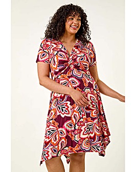 Roman Curve Floral Twist Front Dress
