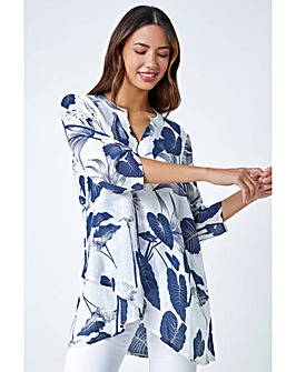 Roman Palm Print V-Neck Wrap Tunic Top