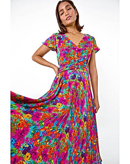 Roman Floral Ruched Waist Maxi Dress