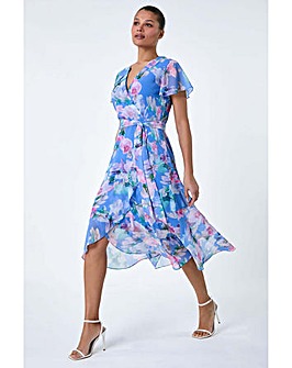 Roman Floral Frill Detail Wrap Dress