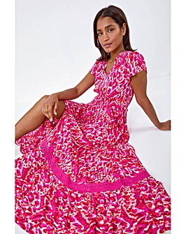 Roman Abstract Shirred Waist Maxi Dress