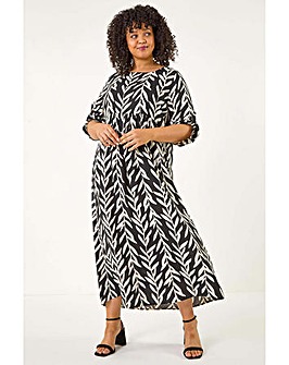 Roman Curve Leaf Print Woven Dress