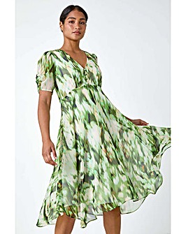 Roman Abstract Chiffon Hanky Hem Dress