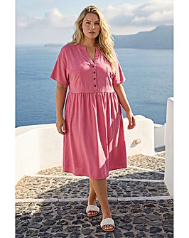 Roman Curve Buttoned Shirt Dress