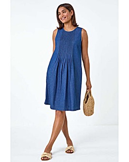 Roman Denim Pintuck Detail Pocket Dress