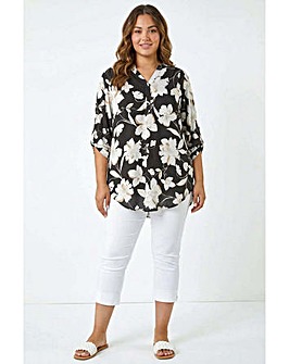 Roman Curve Floral Puff Stretch Shirt
