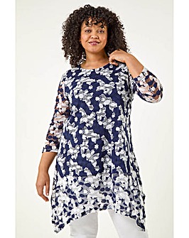 Roman Curve Floral Lace Tunic Top