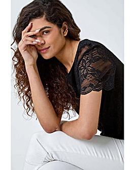 Roman Floral Stretch Lace Top