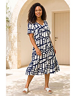 Roman Curve Print Tiered V-Neck Dress