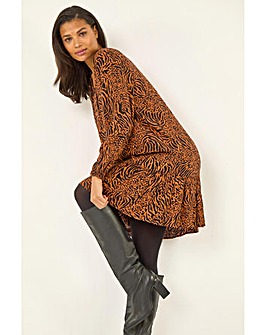 Roman Animal Print Pintuck Smock Dress