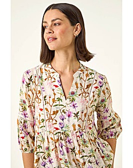 Roman Floral Print Notch Neck Top