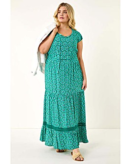Roman Curve Floral Swing Midi Dress