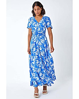 Roman Floral Print Button Maxi Dress