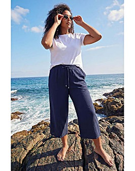 Roman Curve Linen Blend Cropped Trousers
