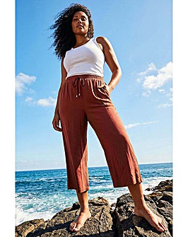 Roman Curve Linen Blend Cropped Trousers