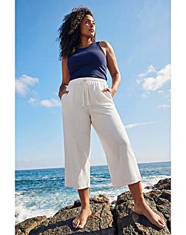 Roman Curve Linen Blend Cropped Trousers