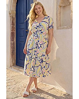 Roman Curve Abstract Print Button Dress