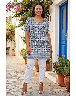 Roman Curve Geo Stretch Jersey Tunic Top