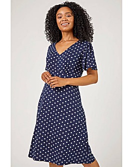 Roman Petite Polka Dot Stretch Dress