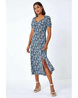 Roman Ditsy Floral Ruched Stretch  Dress