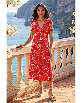 Roman Floral Print Twist Stretch Dress