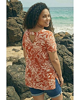 Roman Curve Leaf Print Bar Back Top