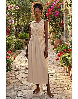 Roman Crochet Bodice Midi Dress