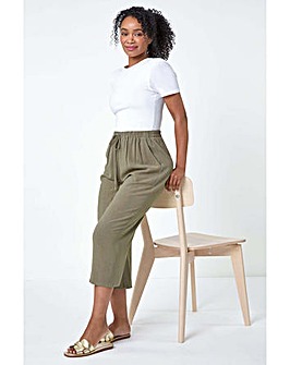Roman Petite Linen Wide Cropped Trousers
