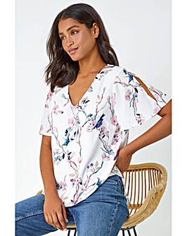 Roman Floral Angel Sleeve V-Neck Top