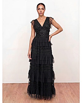 Maya Deluxe Embellished V Neck Maxi Dres