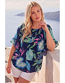 Roman Curve Floral Shirred Bardot Top