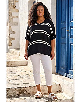 Roman Curve Stripe V-Neck Knit Jumper