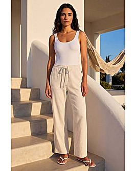 Roman Elastic Tie Waist Linen Trouser