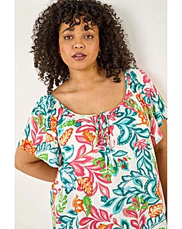 Roman Curve Floral Pom Pom Bardot Top